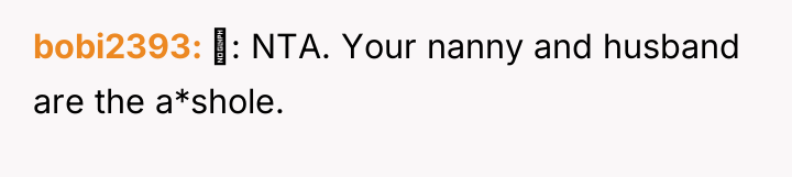 bobi2393 : NTA. Your nanny and husband are the a*shole.