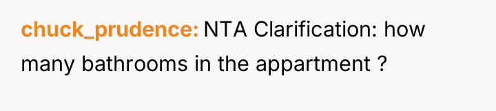 chuck_prudence NTA Clarification: how many bathrooms in the appartment ?