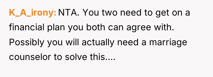K_A_irony NTA. You two need to get on a financial...