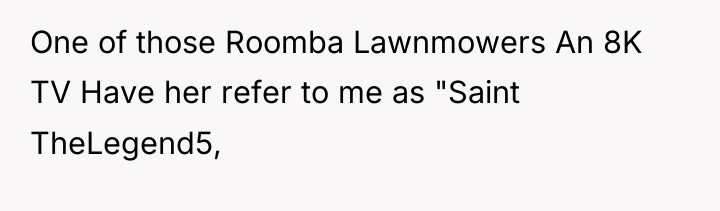 One of those Roomba Lawnmowers An 8K TV Have her...