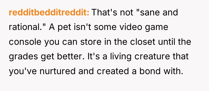 redditbedditreddit That's not "sane and rational." A pet isn't some...