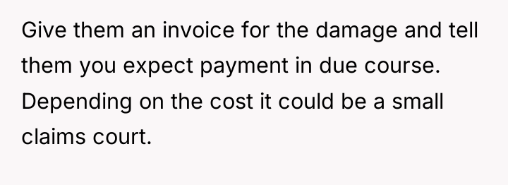 Give them an invoice for the damage and tell them...
