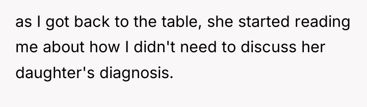 as I got back to the table, she started reading...