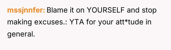 mssjnnfer Blame it on YOURSELF and stop making excuses.: YTA...