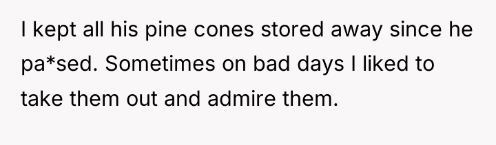 I kept all his pine cones stored away since he...