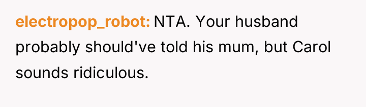 electropop_robot NTA. Your husband probably should've told his mum, but...
