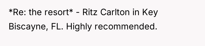 *Re: the resort* - Ritz Carlton in Key Biscayne, FL....