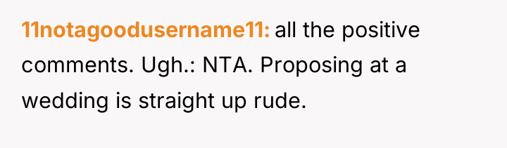 11notagoodusername11 all the positive comments. Ugh.: NTA. Proposing at a...