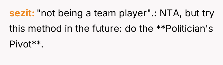 sezit "not being a team player".: NTA, but try this...