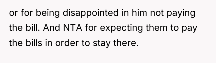or for being disappointed in him not paying the bill....