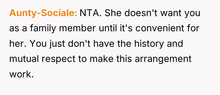 Aunty-Sociale NTA. She doesn't want you as a family member...