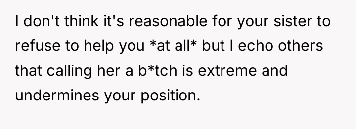 I don't think it's reasonable for your sister to refuse...