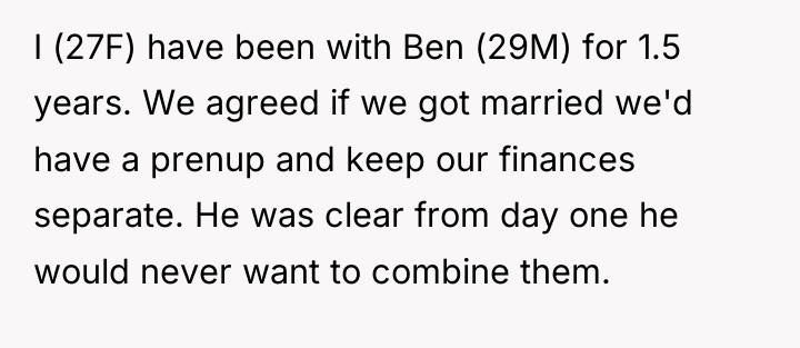 I (27F) have been with Ben (29M) for 1.5 years....