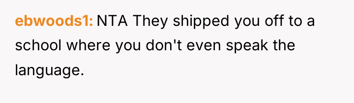 ebwoods1 NTA They shipped you off to a school where...