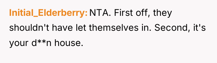 Initial_Elderberry NTA. First off, they shouldn't have let themselves in....