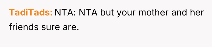 TadiTads NTA: NTA but your mother and her friends sure...