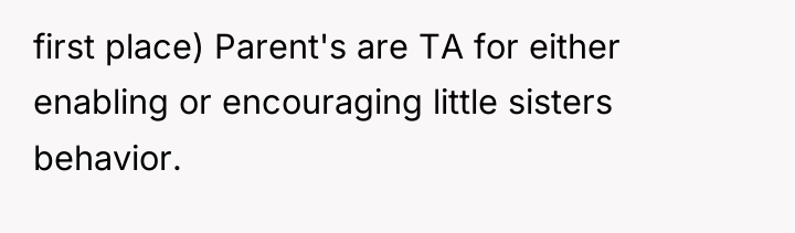 first place) Parent's are TA for either enabling or encouraging...