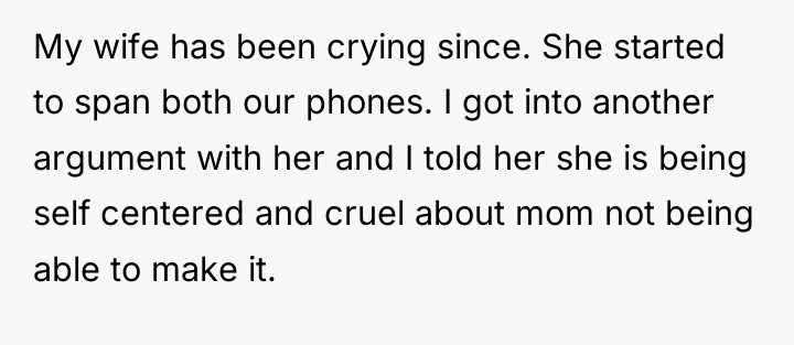 My wife has been crying since. She started to span...