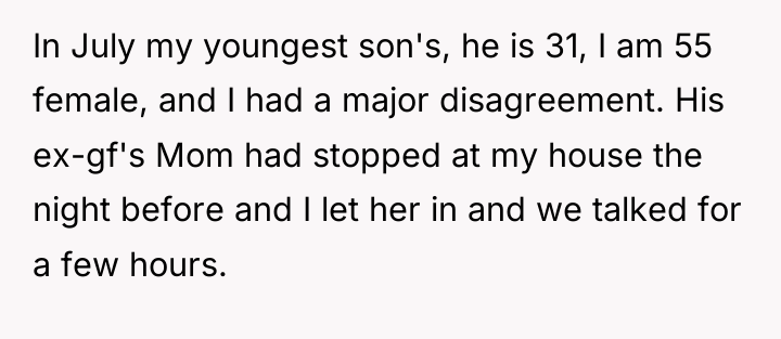 In July my youngest son's, he is 31, I am...
