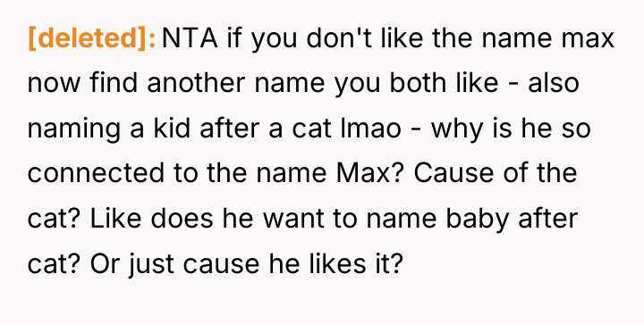 [deleted] NTA if you don't like the name max now...