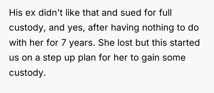 His ex didn't like that and sued for full custody,...