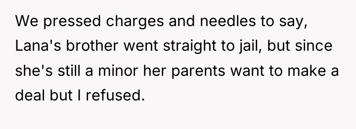 We pressed charges and needles to say, Lana's brother went...