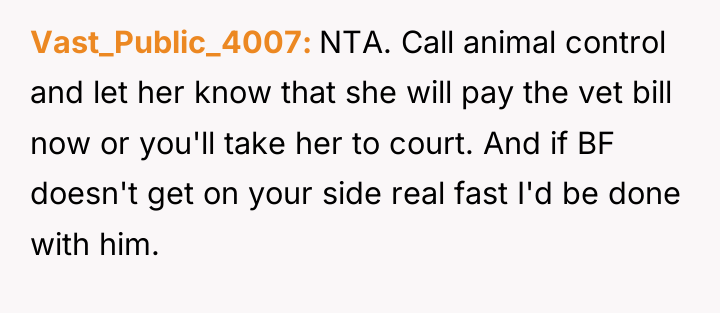 Vast_Public_4007 NTA. Call animal control and let her know that...