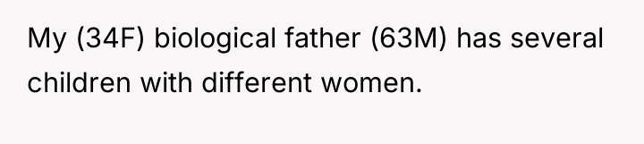My (34F) biological father (63M) has several children with different...