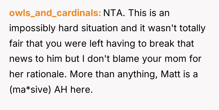 owls_and_cardinals NTA. This is an impossibly hard situation and it...