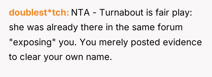 doublest*tch NTA - Turnabout is fair play: she was already...
