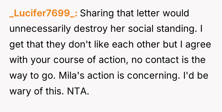 _Lucifer7699_ Sharing that letter would unnecessarily destroy her social standing....