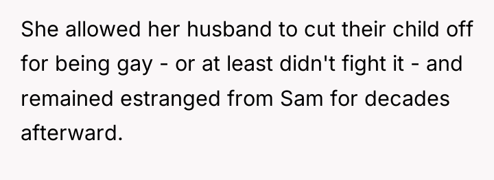 She allowed her husband to cut their child off for...