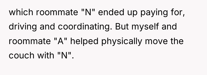 which roommate "N" ended up paying for, driving and coordinating....