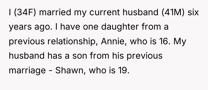I (34F) married my current husband (41M) six years ago....