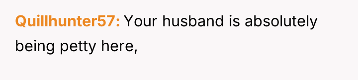 Quillhunter57 Your husband is absolutely being petty here,