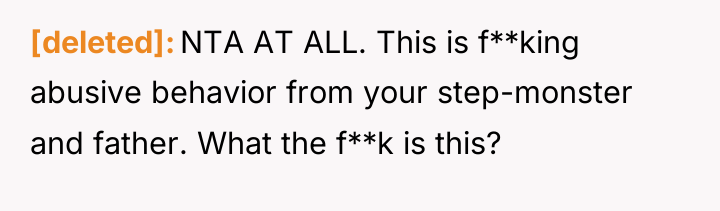 [deleted] NTA AT ALL. This is f**king abusive behavior from...