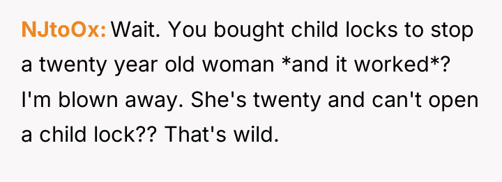NJtoOx Wait. You bought child locks to stop a twenty...