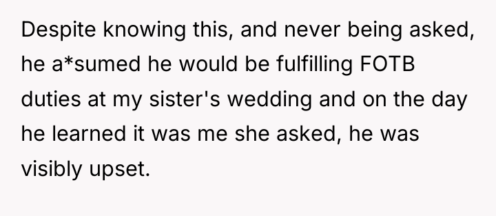 Despite knowing this, and never being asked, he a*sumed he...