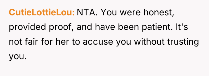 CutieLottieLou NTA. You were honest, provided proof, and have been...