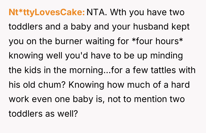 Nt*ttyLovesCake NTA. Wth you have two toddlers and a baby...
