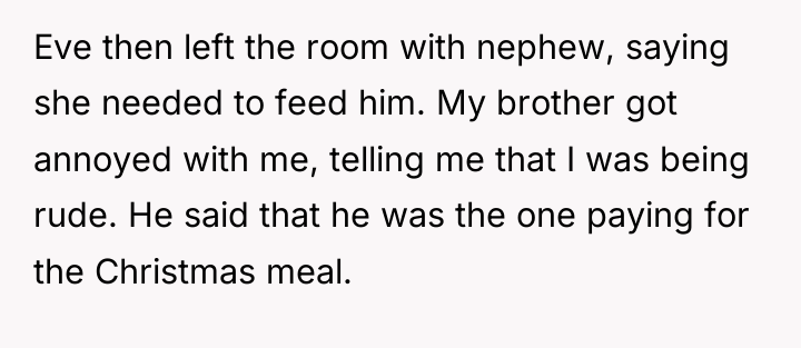 Eve then left the room with nephew, saying she needed...