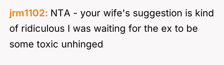 jrm1102 NTA - your wife's suggestion is kind of ridiculous...