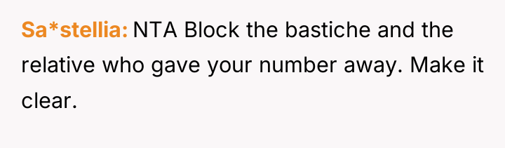 Sa*stellia NTA Block the bastiche and the relative who gave...