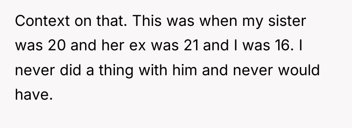 Context on that. This was when my sister was 20...