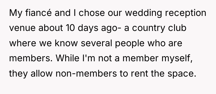 My fiancé and I chose our wedding reception venue about...