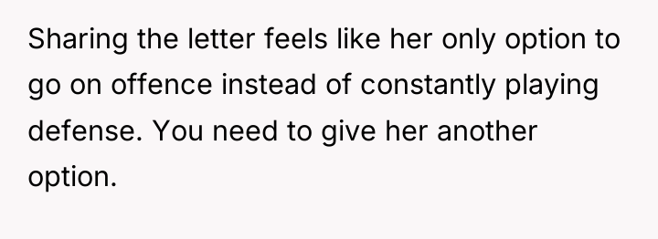 Sharing the letter feels like her only option to go...