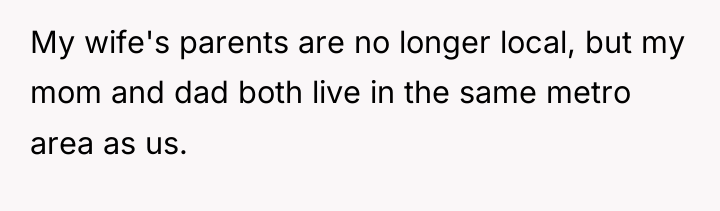 My wife's parents are no longer local, but my mom...
