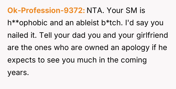 Ok-Profession-9372 NTA. Your SM is h**ophobic and an ableist b*tch....