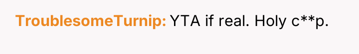 TroublesomeTurnip YTA if real. Holy c**p.