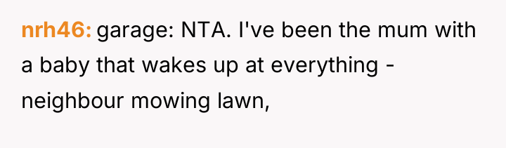 nrh46 garage: NTA. I've been the mum with a baby...